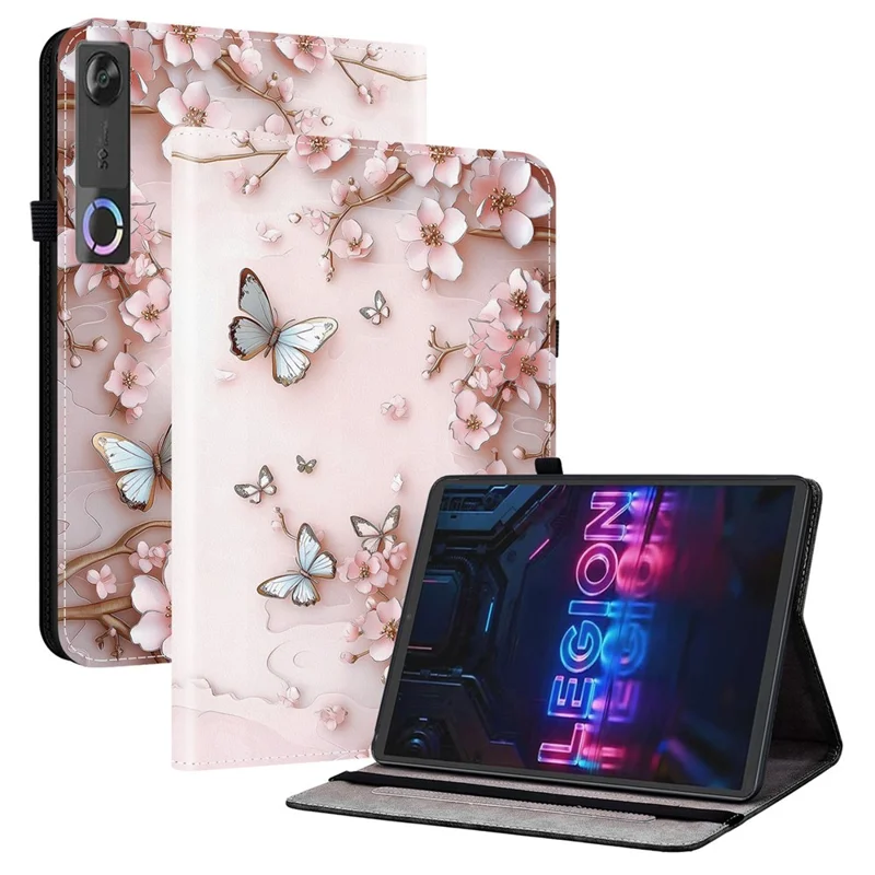 Leather Case For Lenovo Legion Y700 (Gen 5) Pattern Printed Stand Tablet Cover with Card Slots - Pink Butterfly