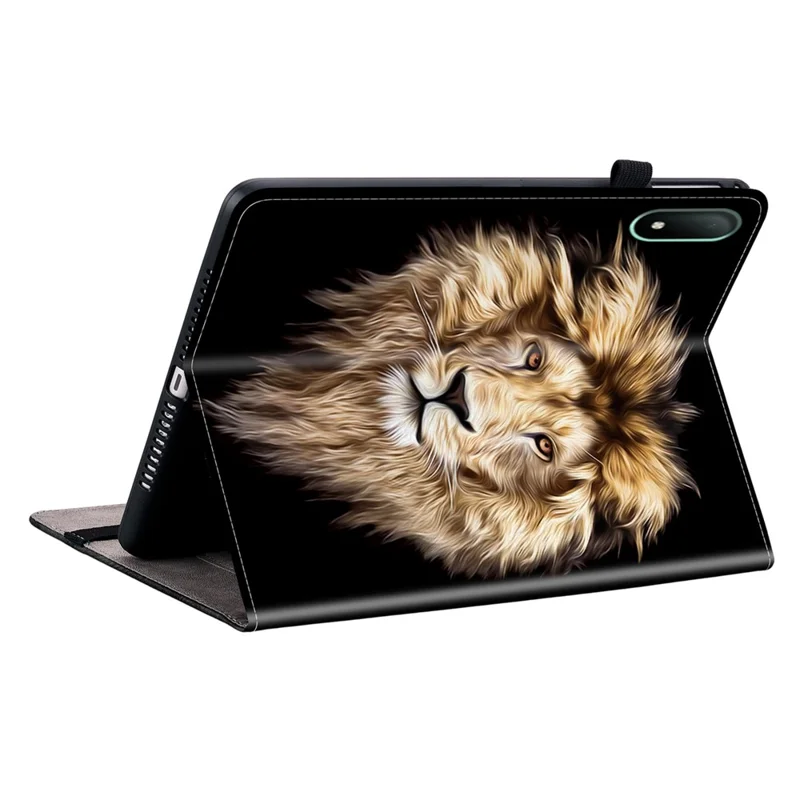 For Oppo Pad Mini Leather Case Pattern Printed Stand Tablet Cover with Card Slots - Lion Head