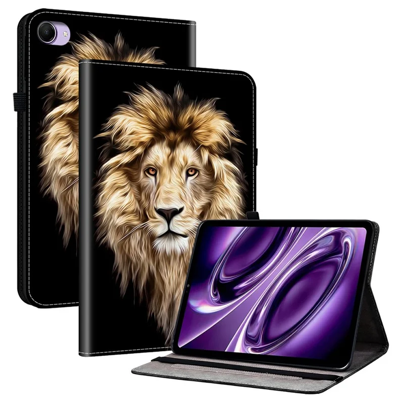 For Xiaomi Redmi K Pad 2 Leather Case Pattern Printed Stand Tablet Cover with Card Slots - Lion Head