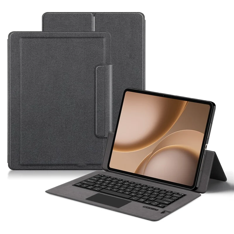 For Oppo Pad 5 Pro Leather Case + Touchpad Bluetooth-Compatible Keyboard (without Backlit) - Black