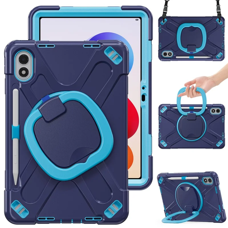 For Xiaomi Redmi Pad 2 Pro Case with Shoulder Strap TPU + PC + Silicone Kickstand Tablet Cover - Navy Blue