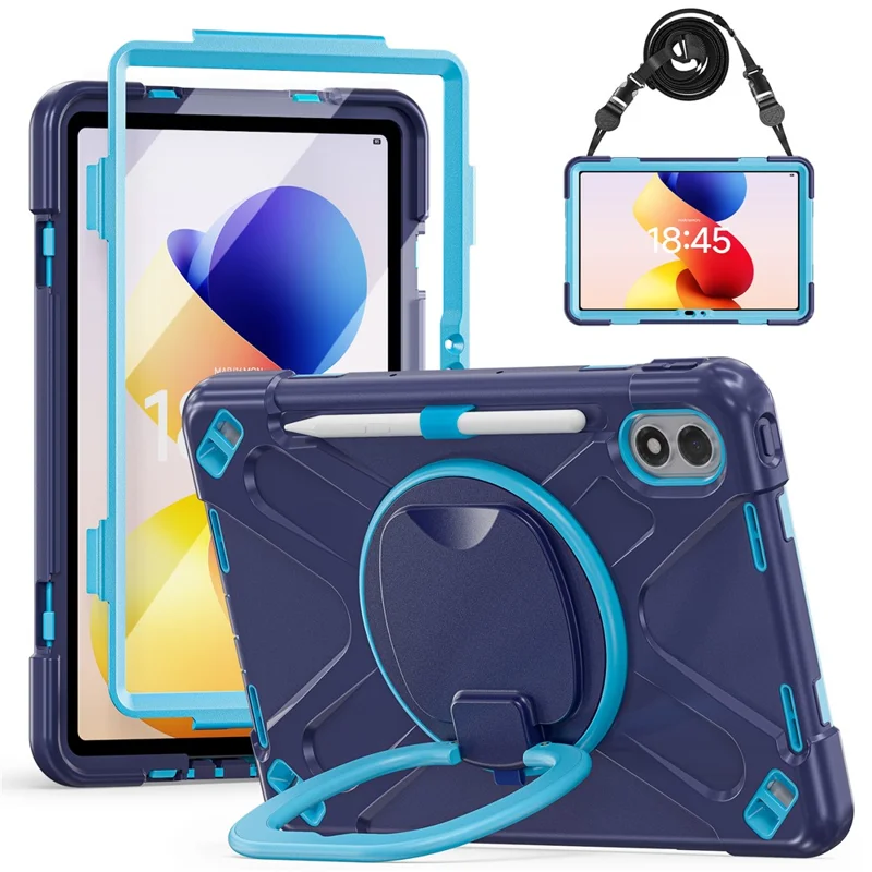 For Xiaomi Redmi Pad 2 Pro Case with Shoulder Strap TPU + PC + Silicone Kickstand Tablet Cover - Navy Blue