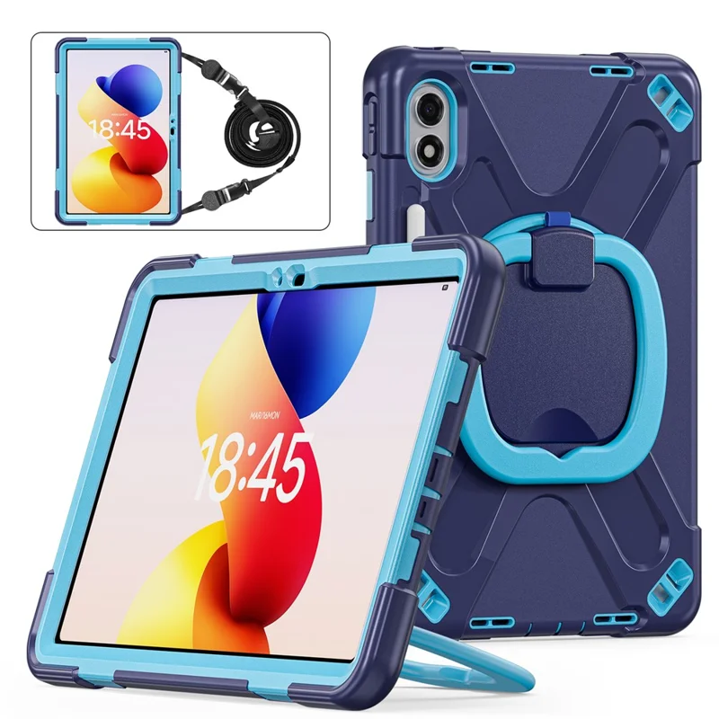 For Xiaomi Redmi Pad 2 Pro Case with Shoulder Strap TPU + PC + Silicone Kickstand Tablet Cover - Navy Blue
