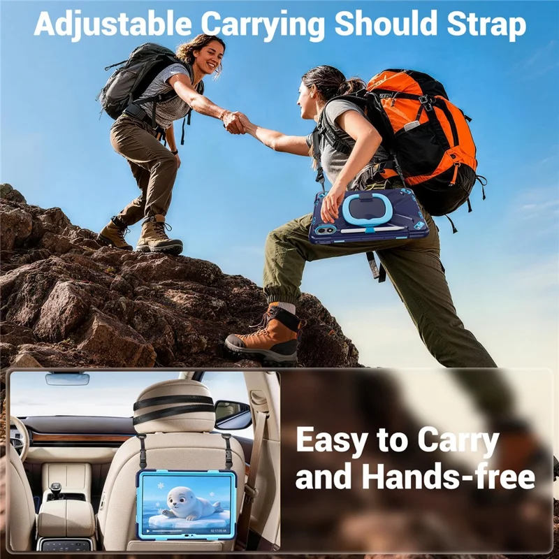 For Xiaomi Redmi Pad 2 Pro Case with Shoulder Strap TPU + PC + Silicone Kickstand Tablet Cover - Navy Blue