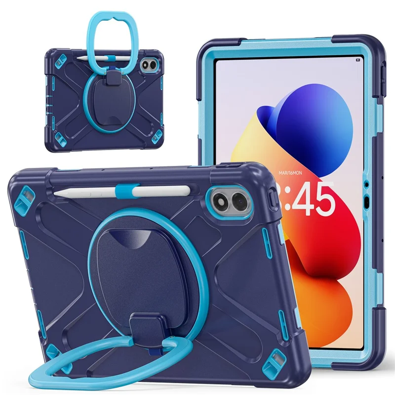 For Xiaomi Redmi Pad 2 Pro Case TPU + PC + Silicone Tablet Cover Swivel Kickstand Handle Grip - Navy Blue