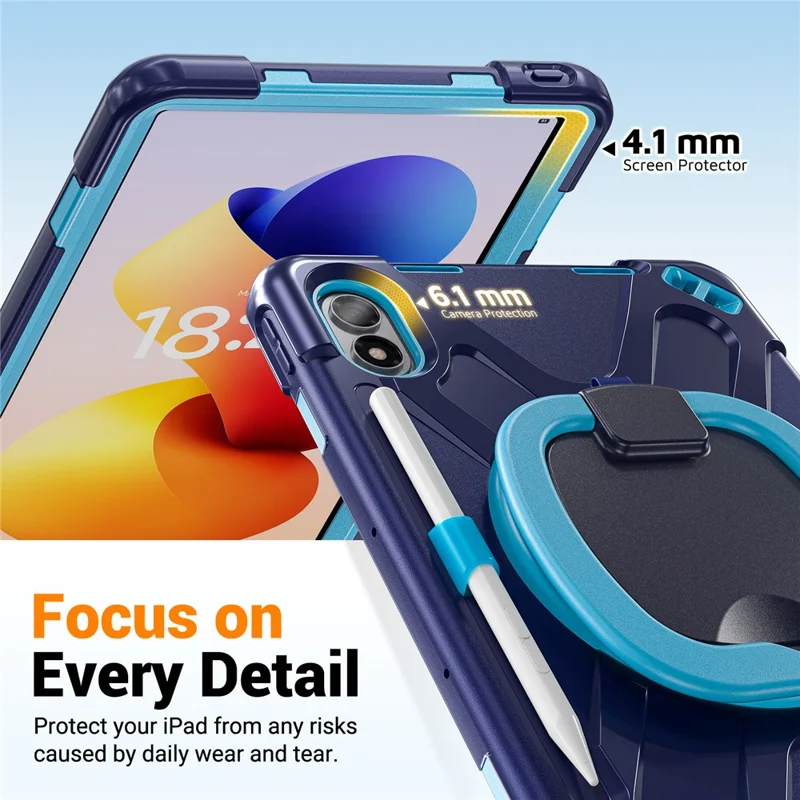 For Xiaomi Redmi Pad 2 Pro Case TPU + PC + Silicone Tablet Cover Swivel Kickstand Handle Grip - Navy Blue