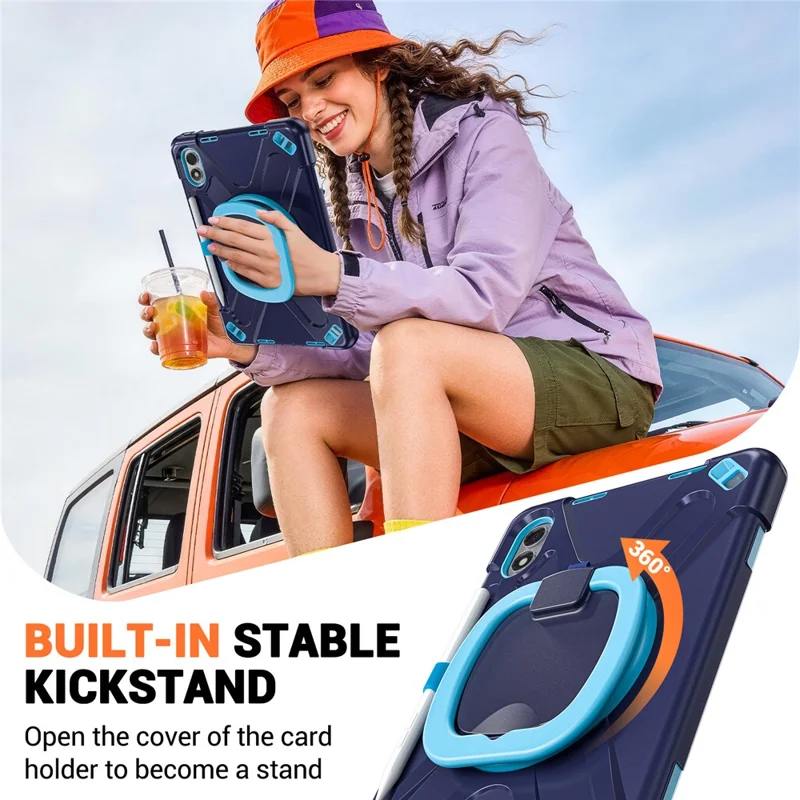 For Xiaomi Redmi Pad 2 Pro Case TPU + PC + Silicone Tablet Cover Swivel Kickstand Handle Grip - Navy Blue