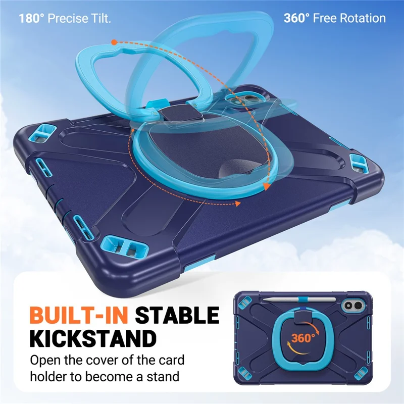 For Xiaomi Redmi Pad 2 Pro Case TPU + PC + Silicone Tablet Cover Swivel Kickstand Handle Grip - Navy Blue