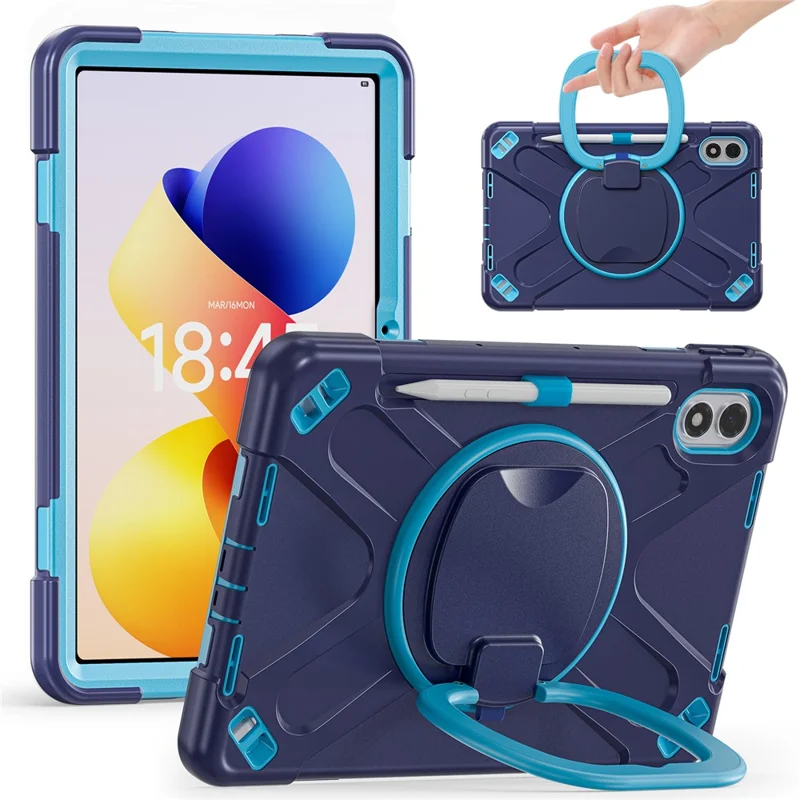 For Xiaomi Redmi Pad 2 Pro Case TPU + PC + Silicone Tablet Cover Swivel Kickstand Handle Grip - Navy Blue