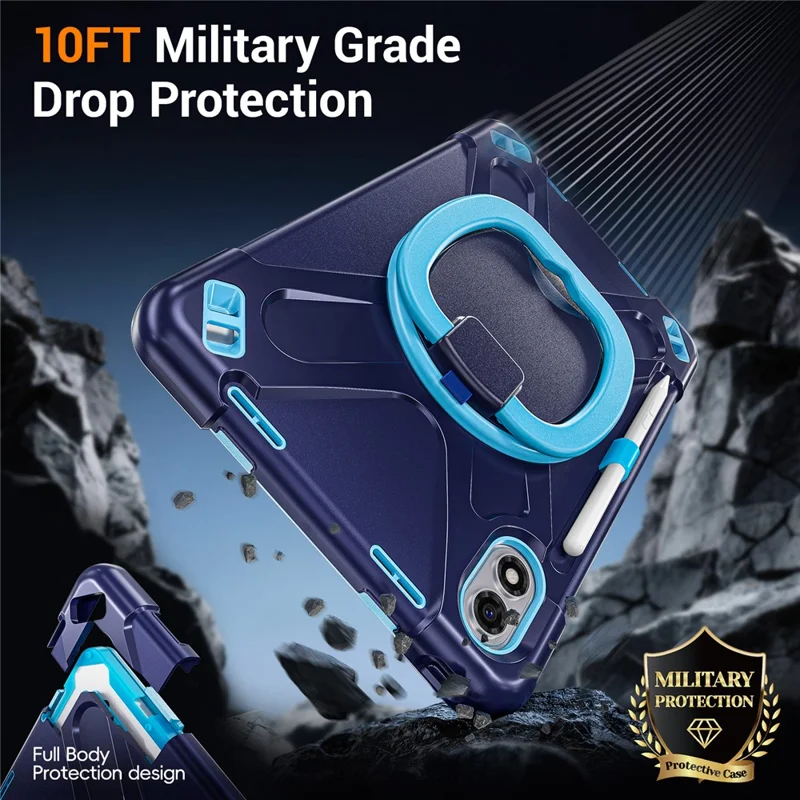 For Xiaomi Redmi Pad 2 Pro Case TPU + PC + Silicone Tablet Cover Swivel Kickstand Handle Grip - Navy Blue