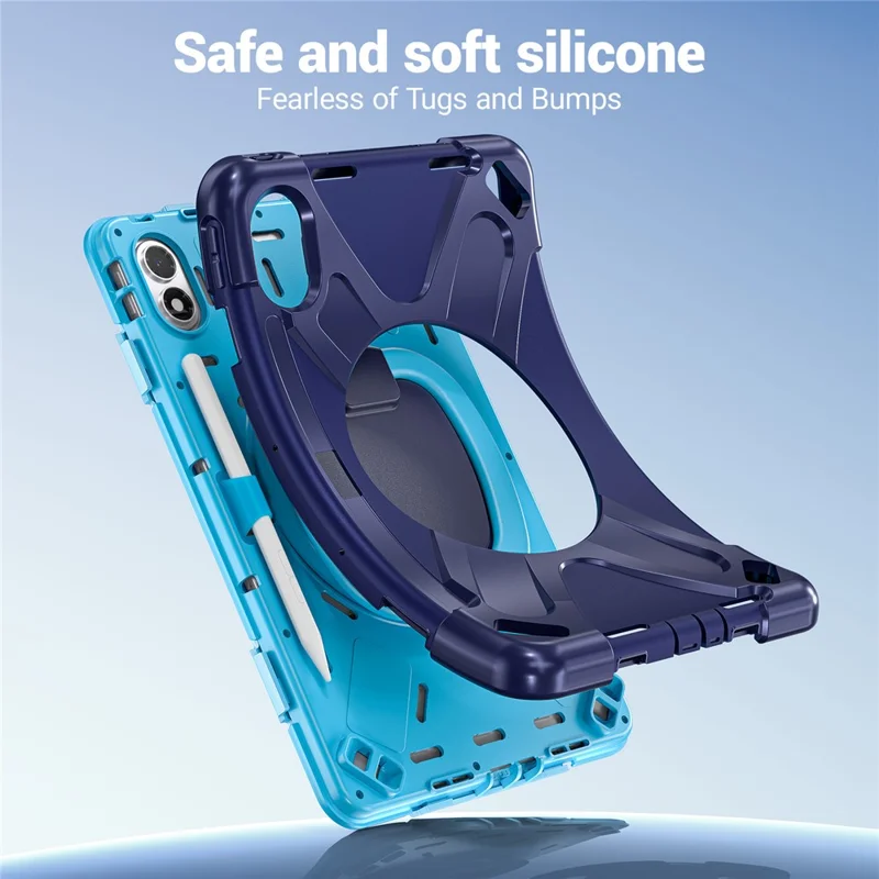 For Xiaomi Redmi Pad 2 Pro Case TPU + PC + Silicone Tablet Cover Swivel Kickstand Handle Grip - Navy Blue