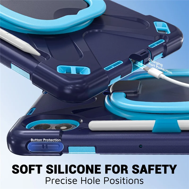 For Xiaomi Redmi Pad 2 Pro Case TPU + PC + Silicone Tablet Cover Swivel Kickstand Handle Grip - Navy Blue