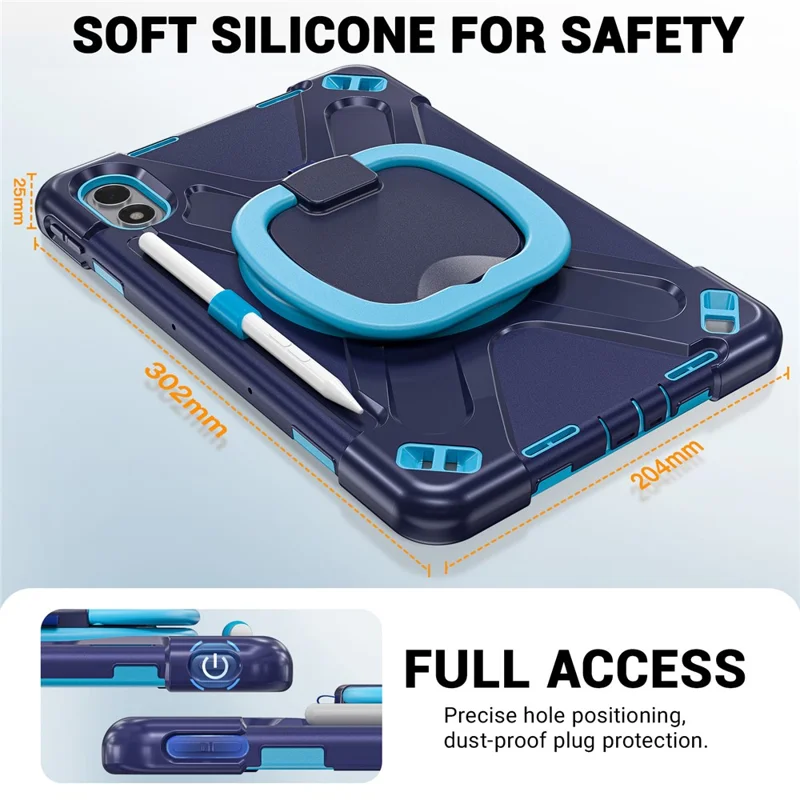 For Xiaomi Redmi Pad 2 Pro Case TPU + PC + Silicone Tablet Cover Swivel Kickstand Handle Grip - Navy Blue