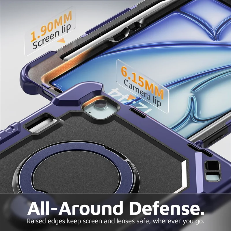 Tablet Case for iPad Air 11 (2026) / (2025) / (2024) / Air (2022) / (2020) / Pro 11 (2022) / (2021) / (2020) / (2018) TPU + PC + Silicone Cover with Kickstand - Navy Blue+Black