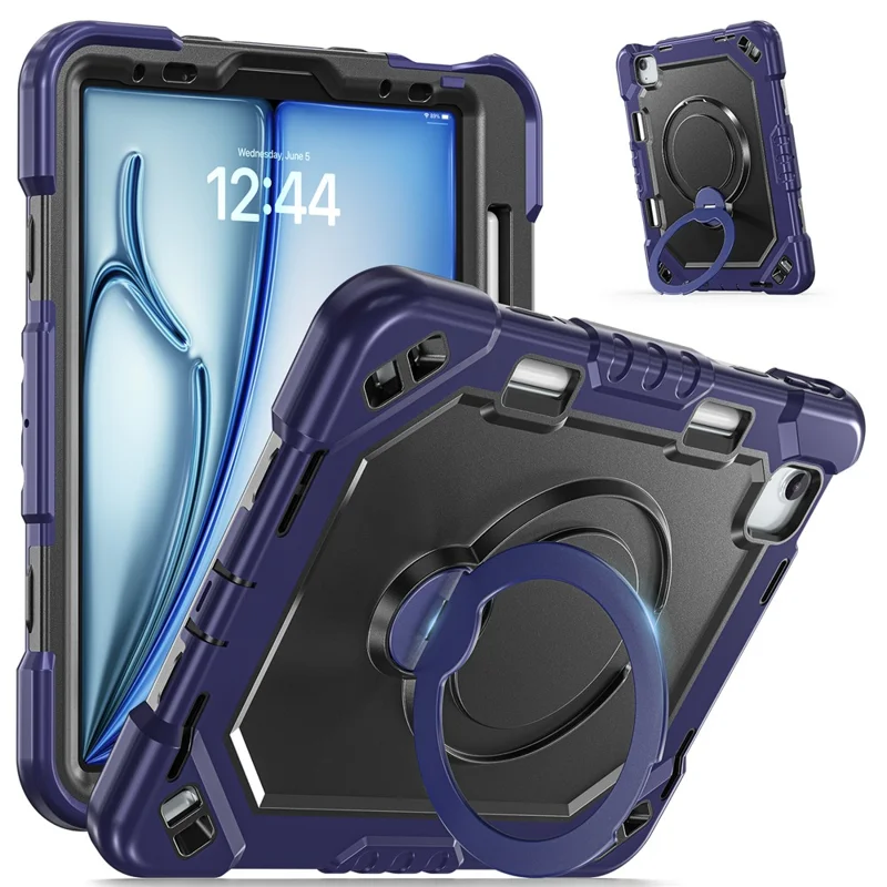 Tablet Case for iPad Air 11 (2026) / (2025) / (2024) / Air (2022) / (2020) / Pro 11 (2022) / (2021) / (2020) / (2018) TPU + PC + Silicone Cover with Kickstand - Navy Blue+Black