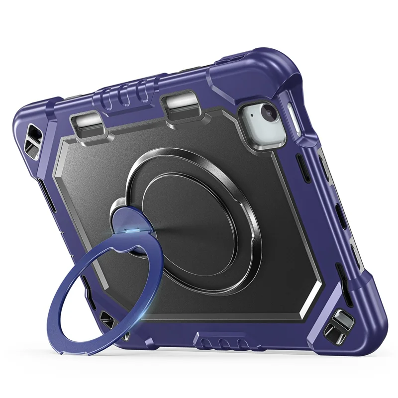 Tablet Case for iPad Air 11 (2026) / (2025) / (2024) / Air (2022) / (2020) / Pro 11 (2022) / (2021) / (2020) / (2018) TPU + PC + Silicone Cover with Kickstand - Navy Blue+Black
