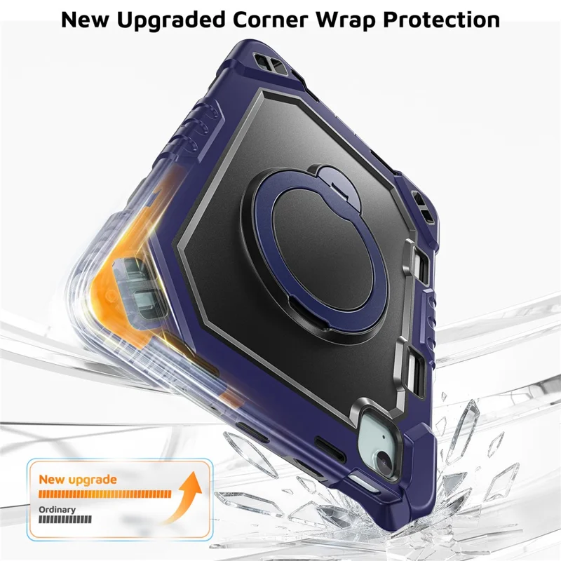 Tablet Case for iPad Air 11 (2026) / (2025) / (2024) / Air (2022) / (2020) / Pro 11 (2022) / (2021) / (2020) / (2018) TPU + PC + Silicone Cover with Kickstand - Navy Blue+Black