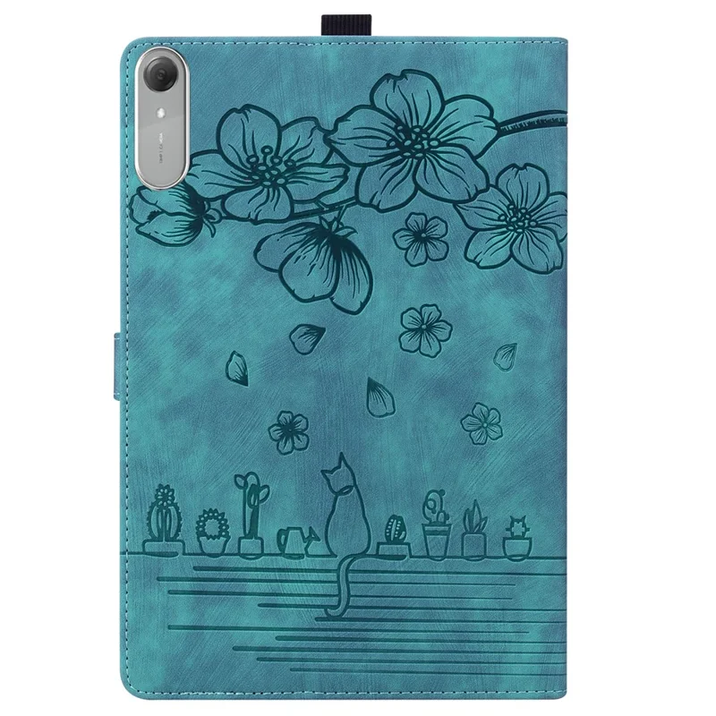 Funda de Cuero con Ranuras para Tarjetas, Soporte para Tableta, Tipo Folio con Diseño de Flores y Gatos - Verde para Lenovo Idea Tab Pro Gen 2