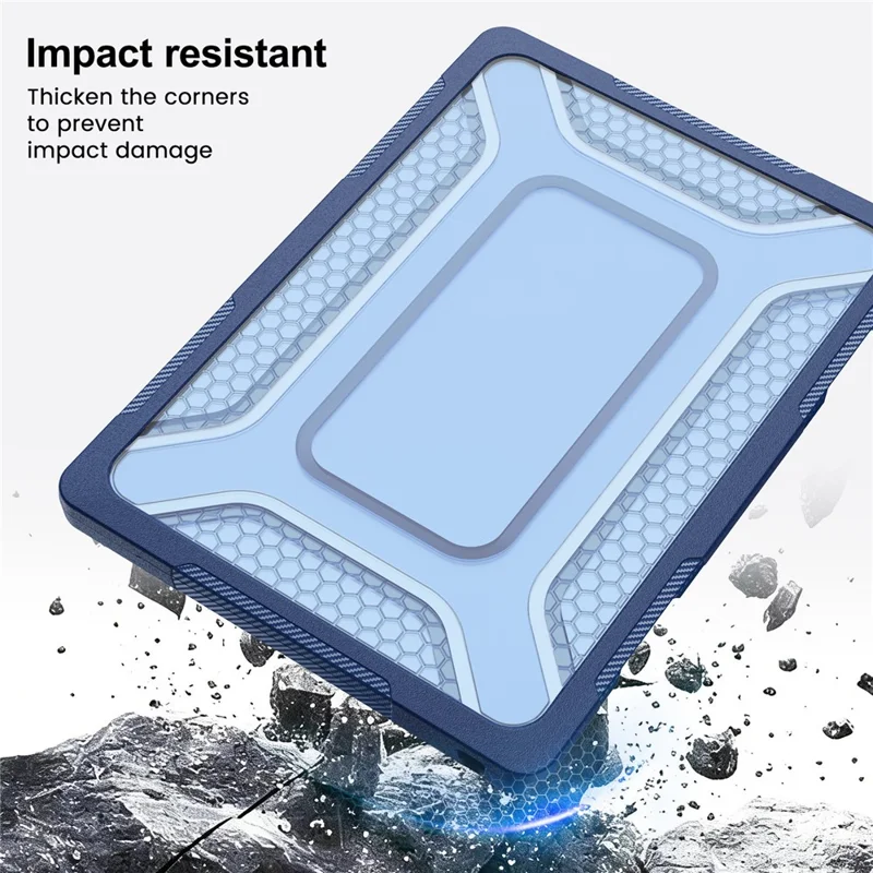 Custodia Protettiva con Supporto in Metallo per MacBook Air 13 pollici (2026) / (2025) / (2024) / (2022) Design Esagonale di Raffreddamento Custodia per Laptop PC+TPU - Blu Navy