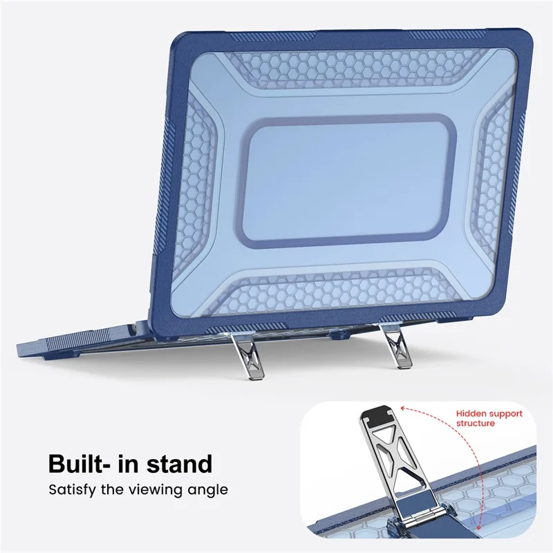 Custodia Protettiva con Supporto in Metallo per MacBook Air 13 pollici (2026) / (2025) / (2024) / (2022) Design Esagonale di Raffreddamento Custodia per Laptop PC+TPU - Blu Navy