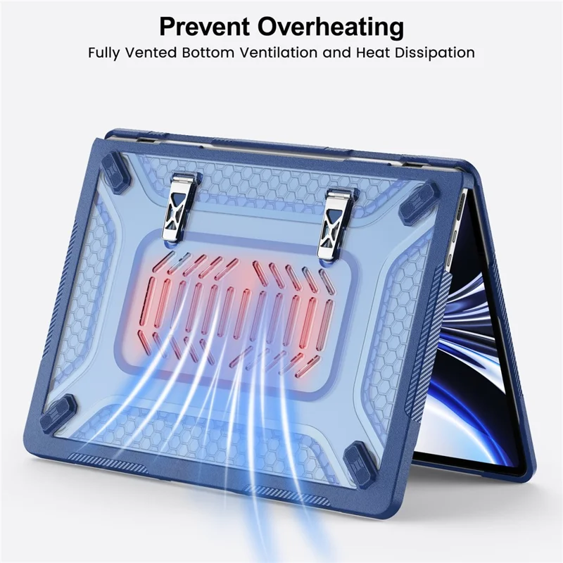 Custodia Protettiva con Supporto in Metallo per MacBook Air 13 pollici (2026) / (2025) / (2024) / (2022) Design Esagonale di Raffreddamento Custodia per Laptop PC+TPU - Blu Navy
