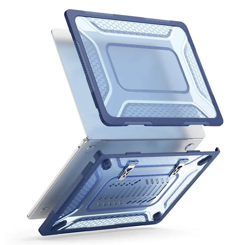 Custodia Protettiva con Supporto in Metallo per MacBook Air 13 pollici (2026) / (2025) / (2024) / (2022) Design Esagonale di Raffreddamento Custodia per Laptop PC+TPU - Blu Navy