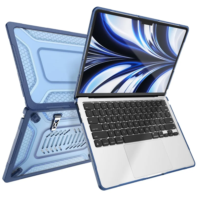 Custodia Protettiva con Supporto in Metallo per MacBook Air 13 pollici (2026) / (2025) / (2024) / (2022) Design Esagonale di Raffreddamento Custodia per Laptop PC+TPU - Blu Navy