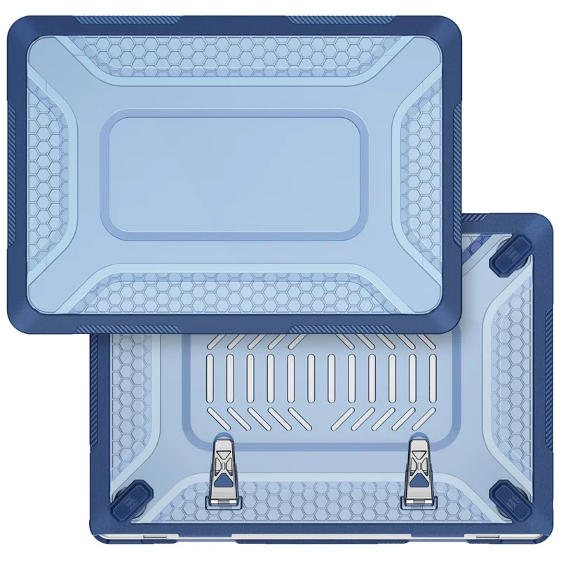 Custodia Protettiva con Supporto in Metallo per MacBook Air 13 pollici (2026) / (2025) / (2024) / (2022) Design Esagonale di Raffreddamento Custodia per Laptop PC+TPU - Blu Navy