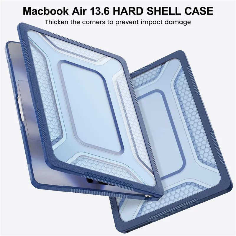 Custodia Protettiva con Supporto in Metallo per MacBook Air 13 pollici (2026) / (2025) / (2024) / (2022) Design Esagonale di Raffreddamento Custodia per Laptop PC+TPU - Blu Navy