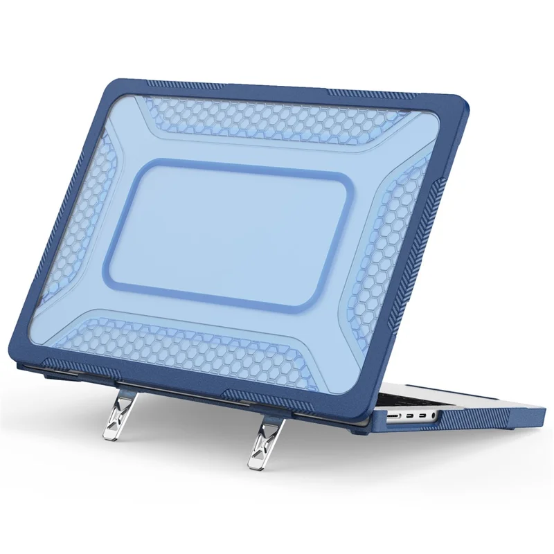 Protective Case with Metal Kickstand for MacBook Pro 14 inch (2026) / (2025) / (2024) / (2023) / (2022) / (2021) Honeycomb Cooling Design PC+TPU Laptop Cover - Navy Blue - 1