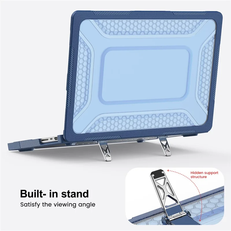 Protective Case with Metal Kickstand for MacBook Pro 14 inch (2026) / (2025) / (2024) / (2023) / (2022) / (2021) Honeycomb Cooling Design PC+TPU Laptop Cover - Navy Blue - 11
