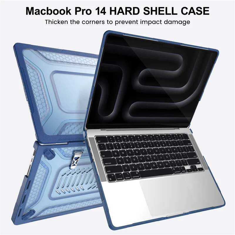 Protective Case with Metal Kickstand for MacBook Pro 14 inch (2026) / (2025) / (2024) / (2023) / (2022) / (2021) Honeycomb Cooling Design PC+TPU Laptop Cover - Navy Blue - 6