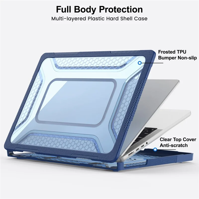Protective Case with Metal Kickstand for MacBook Pro 14 inch (2026) / (2025) / (2024) / (2023) / (2022) / (2021) Honeycomb Cooling Design PC+TPU Laptop Cover - Navy Blue - 8