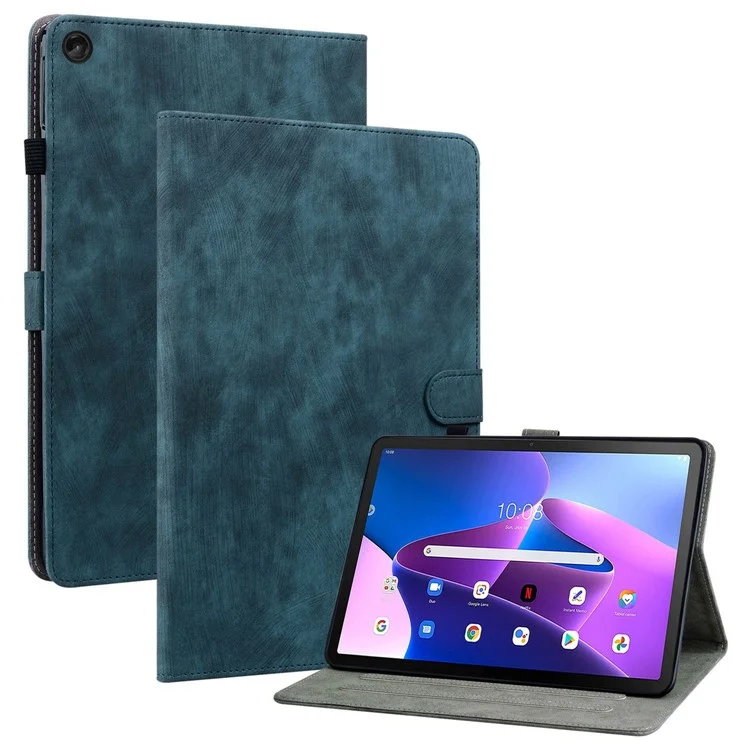 Para Lenovo Tab M10 Plus (3ª generación) / Xiaoxin Pad 2022 de 10.6 pulgadas Estuche con patrón de tigre lindo impreso Funda protectora de TPU+PU Leather a prueba de arañazos con soporte/ranura para tarjeta - Azul oscuro