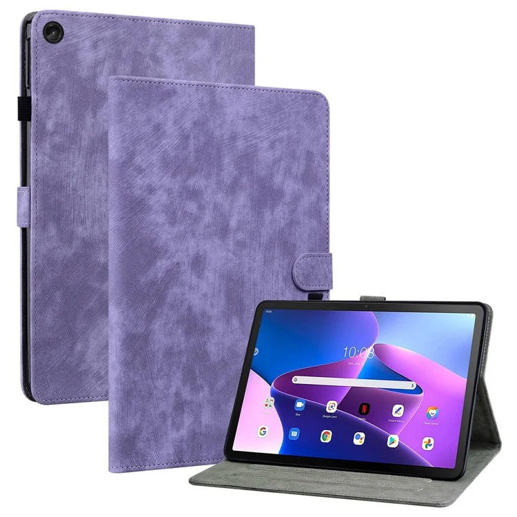 Para Lenovo Tab M10 Plus (Gen 3) Linda Estuche Impresa de Patrón de Tigre TPU+PU Cubierta Protectora de Cuero Tableta a Prueba de Rasguños Con Soporte / Ranura Para Tarjetas - Violeta