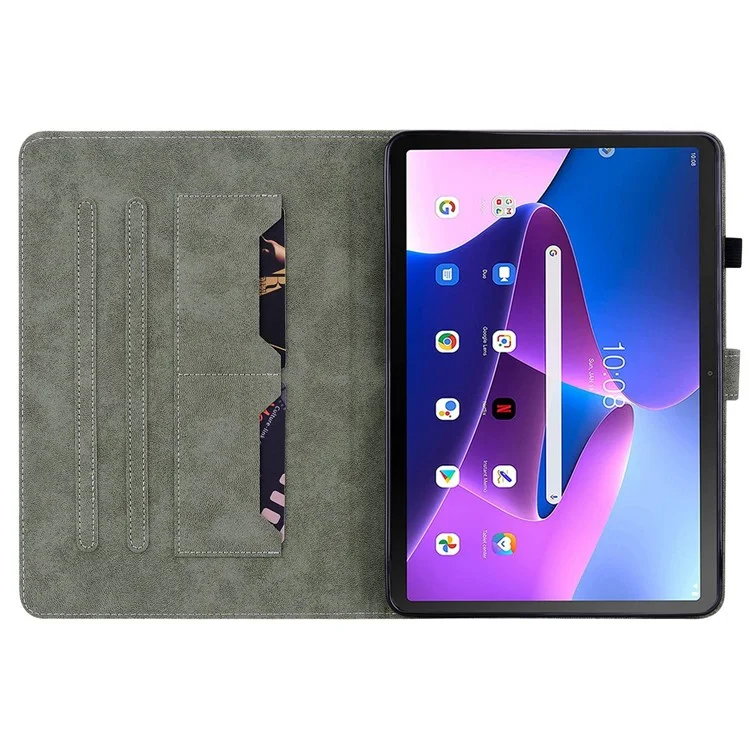 Para Lenovo Tab M10 Plus (Gen 3) Linda Estuche Impresa de Patrón de Tigre TPU+PU Cubierta Protectora de Cuero Tableta a Prueba de Rasguños Con Soporte / Ranura Para Tarjetas - Violeta