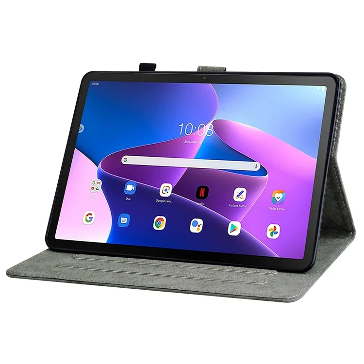 Para Lenovo Tab M10 Plus (Gen 3) Linda Estuche Impresa de Patrón de Tigre TPU+PU Cubierta Protectora de Cuero Tableta a Prueba de Rasguños Con Soporte / Ranura Para Tarjetas - Violeta