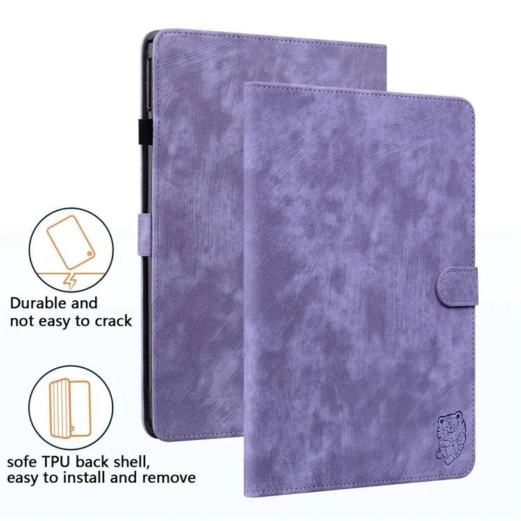 Para Lenovo Tab M10 Plus (Gen 3) Linda Estuche Impresa de Patrón de Tigre TPU+PU Cubierta Protectora de Cuero Tableta a Prueba de Rasguños Con Soporte / Ranura Para Tarjetas - Violeta