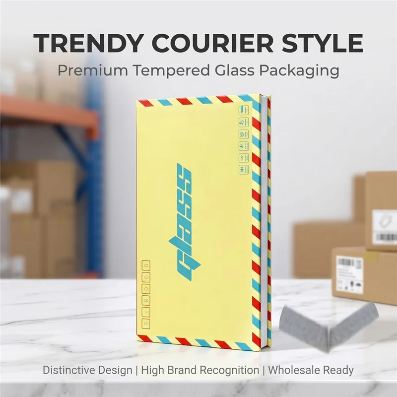50Pcs 7.5 inch Tempered Glass Screen Protector Packaging Box Envelope Style Cardboard Folding Hard Box - Yellow