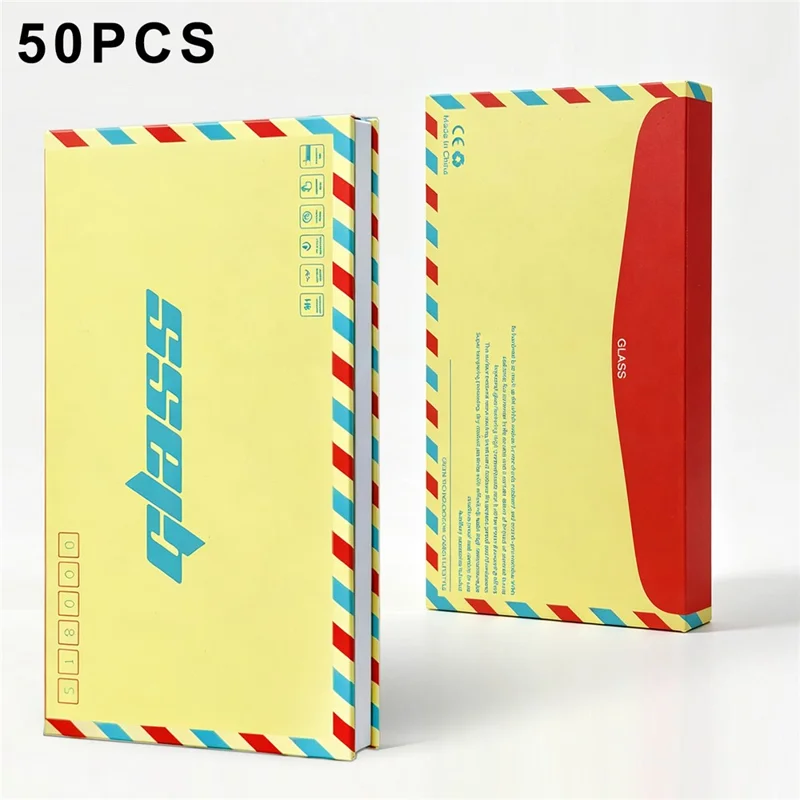 50Pcs 7.5 inch Tempered Glass Screen Protector Packaging Box Envelope Style Cardboard Folding Hard Box - Yellow