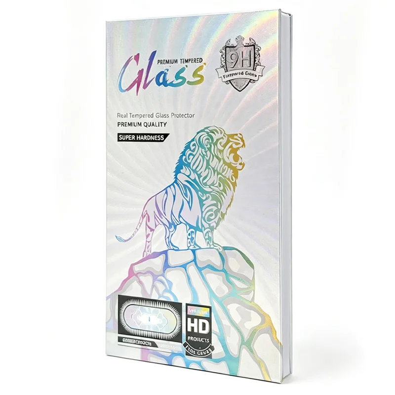 100Pcs 12 Inch Tempered Glass Screen Protector Packaging Box Holographic Silver 3D Lion Design - Laser Gradient