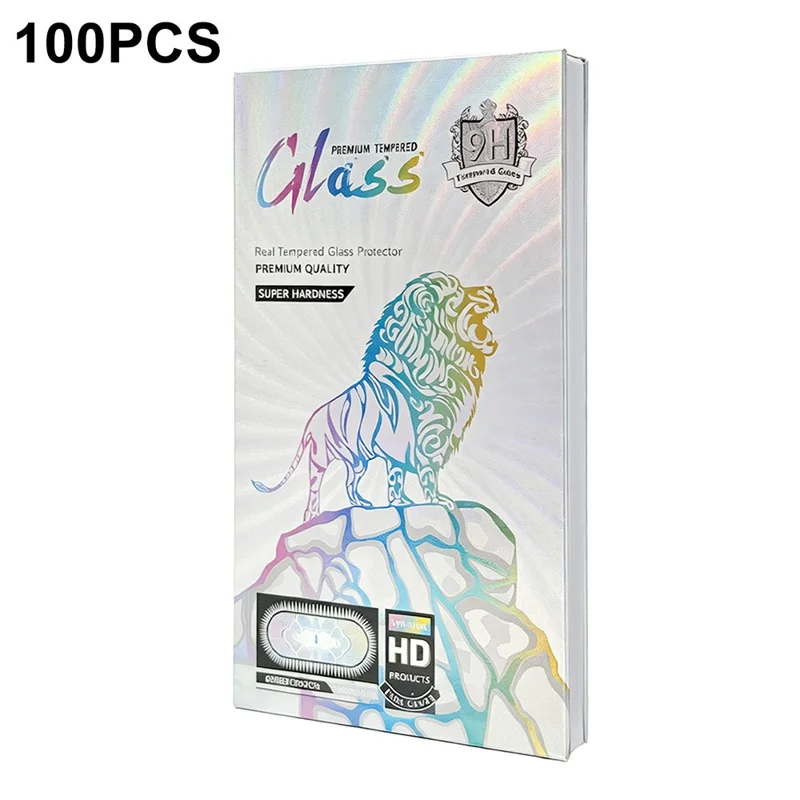 100Pcs 7 inch Tempered Glass Screen Protector Packaging Box Holographic Silver 3D Lion Design Foldable Hard Case - Laser Gradient