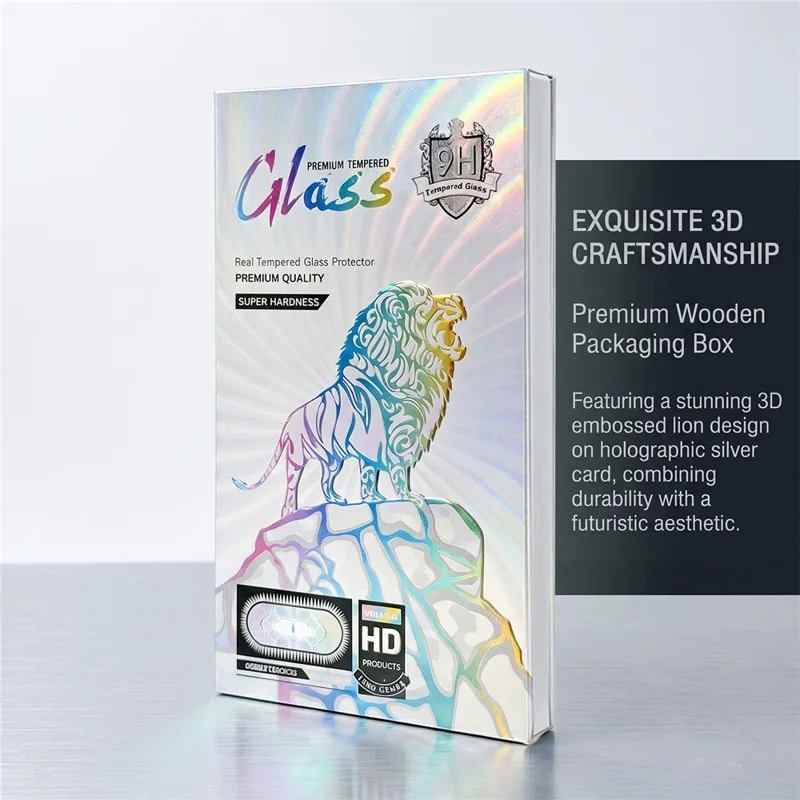 100Pcs 7 inch Tempered Glass Screen Protector Packaging Box Holographic Silver 3D Lion Design Foldable Hard Case - Laser Gradient
