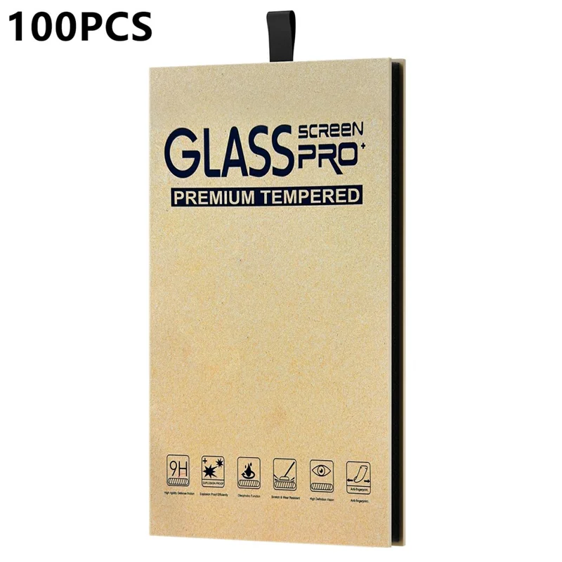 100Pcs 7 inch Kraft Paper Packaging Box for Tempered Glass Screen Protector Flip Hard Box with Hook - Yellow