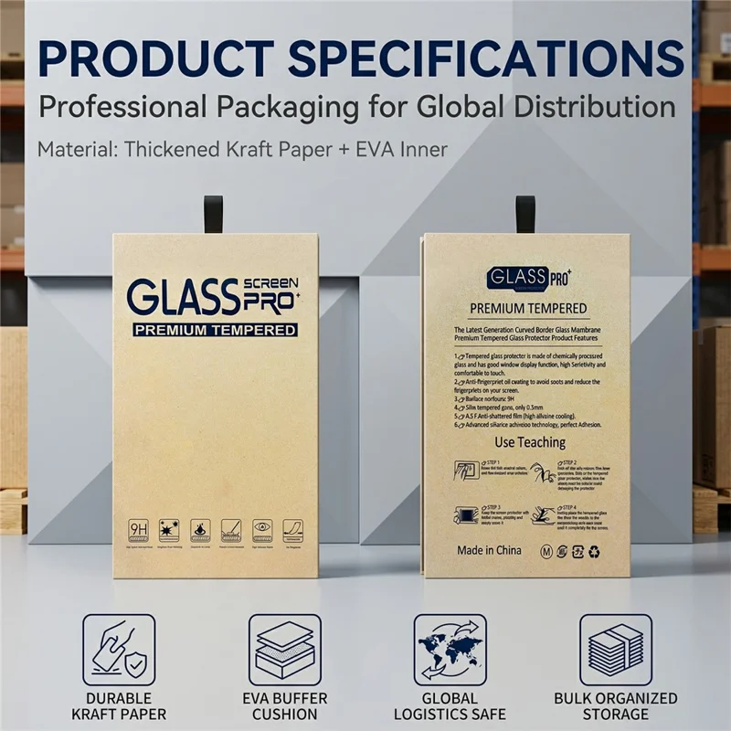 100Pcs 7 inch Kraft Paper Packaging Box for Tempered Glass Screen Protector Flip Hard Box with Hook - Yellow