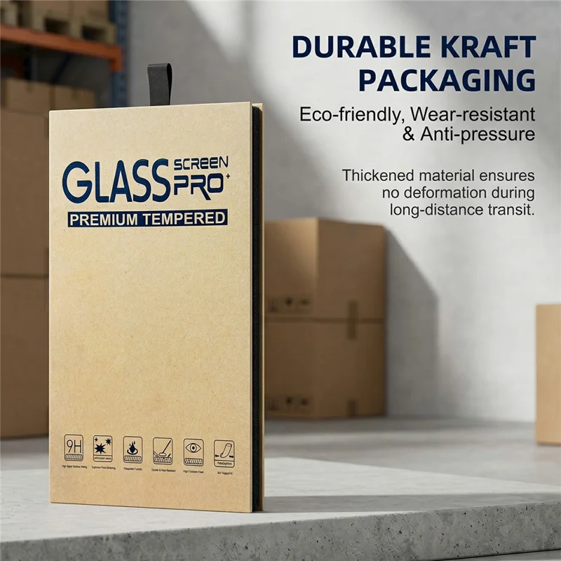 100Pcs 7 inch Kraft Paper Packaging Box for Tempered Glass Screen Protector Flip Hard Box with Hook - Yellow