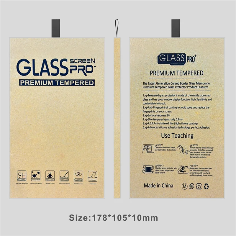 100Pcs 7 inch Kraft Paper Packaging Box for Tempered Glass Screen Protector Flip Hard Box with Hook - Yellow