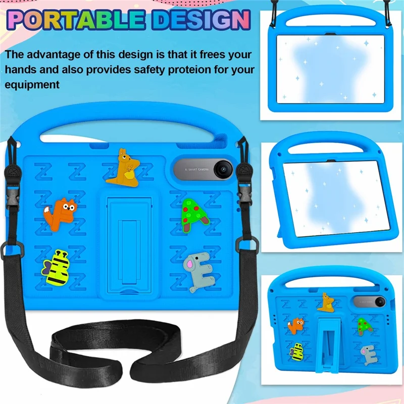 For Xiaomi Redmi Pad 2 SE  /  Redmi Pad 2 9.7  /  Poco Pad C1 Kickstand Case EVA + PC Tablet Protection Cover with Shoulder Strap - Blue