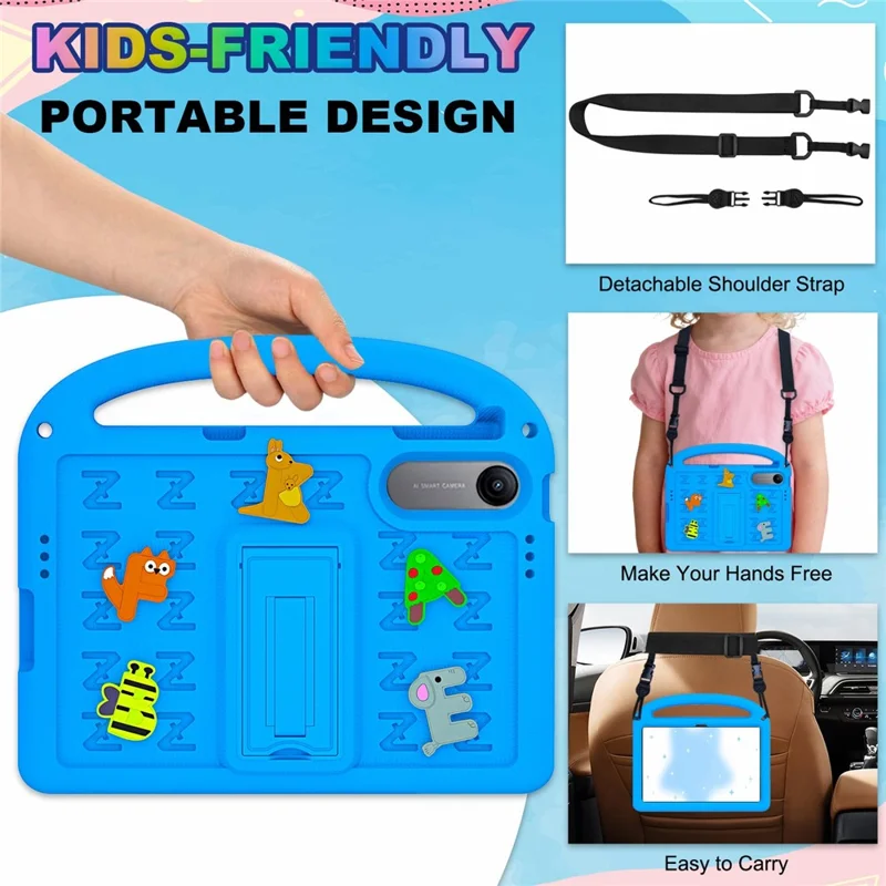 For Xiaomi Redmi Pad 2 SE  /  Redmi Pad 2 9.7  /  Poco Pad C1 Kickstand Case EVA + PC Tablet Protection Cover with Shoulder Strap - Blue
