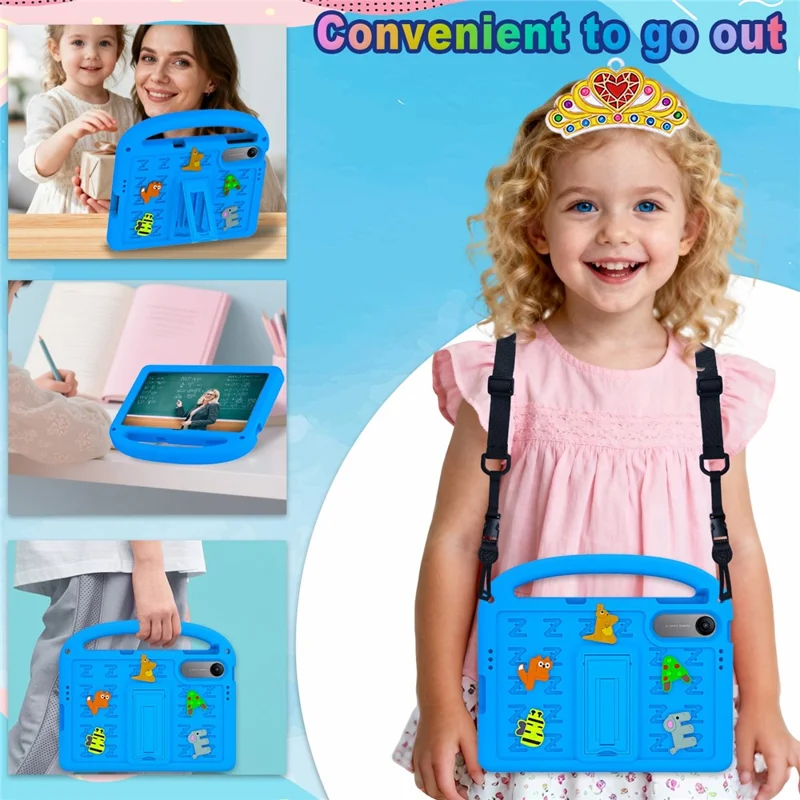 For Xiaomi Redmi Pad 2 SE  /  Redmi Pad 2 9.7  /  Poco Pad C1 Kickstand Case EVA + PC Tablet Protection Cover with Shoulder Strap - Blue